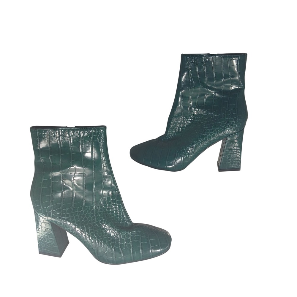 Boohoo Croc Embossed Ankle Boots Size 8 Green Block Heel FH1117428